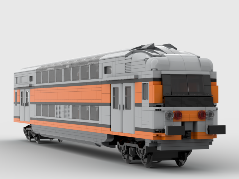Plan de construction MOC voiture VB2N de la SNCF en livrée "béton". Voiture de rame avec poste de conduite