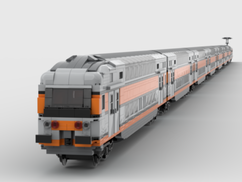 Plan de construction MOC voiture VB2N de la SNCF en livrée "béton". Voiture de rame sans poste de conduite