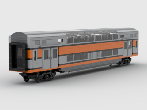 Plan de construction MOC voiture VB2N de la SNCF en livrée "béton". Voiture de rame sans poste de conduite