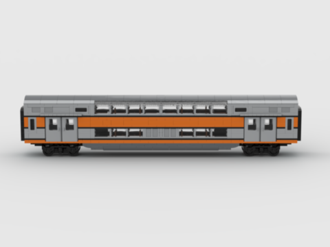Plan de construction MOC voiture VB2N de la SNCF en livrée "béton". Voiture de rame sans poste de conduite