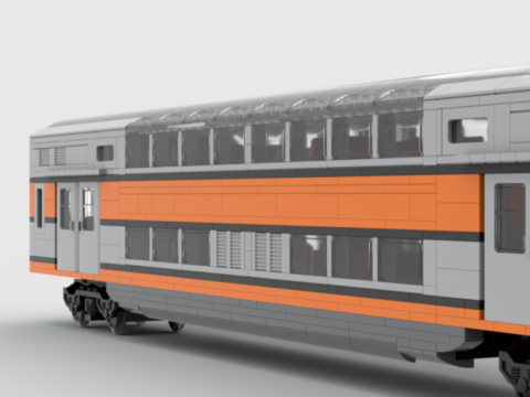 Plan de construction MOC voiture VB2N de la SNCF en livrée "béton". Voiture de rame sans poste de conduite