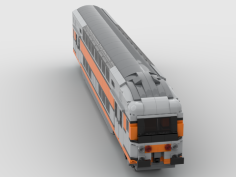 Plan de construction MOC voiture VB2N de la SNCF en livrée "béton". Voiture de rame avec poste de conduite