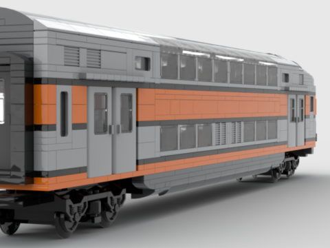 Plan de construction MOC voiture VB2N de la SNCF en livrée "béton". Voiture de rame avec poste de conduite